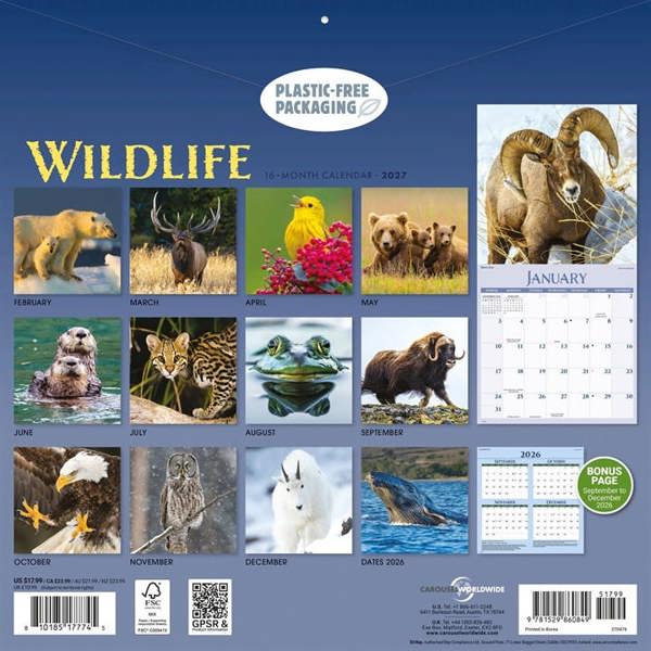 Wildlife Calendar 2027, Wall Calendars, Month To View, Animals, Gift