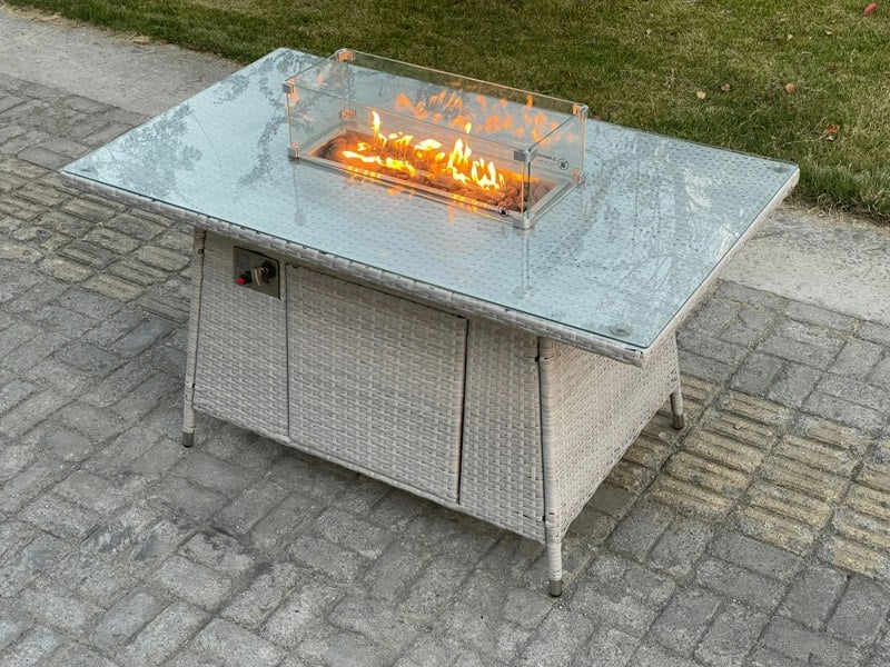 Fimous Rattan Gas Fire Pit Dining Table - Light Grey