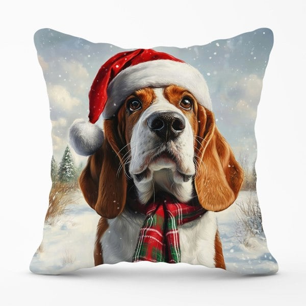 Warren Reed Snowy Christmas Bassett Hound Cushion