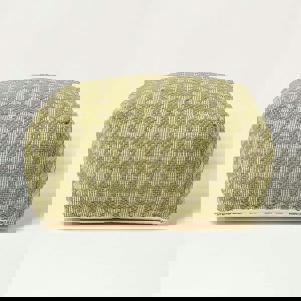 HOMESCAPES Lima Handwoven Textured Green Pouffe Bean Cube