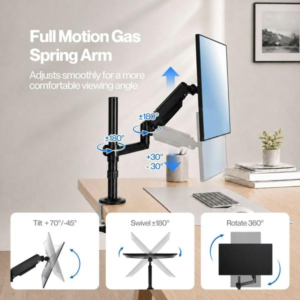 Levede Single Monitor Arm Adjustable Desk Mount with Cable Management Black