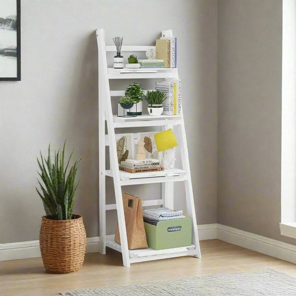 Modcraft 4-Tier Foldable Wooden Plant Stand – Ladder Shelf Display Rack for Indoor & Outdoor Plants