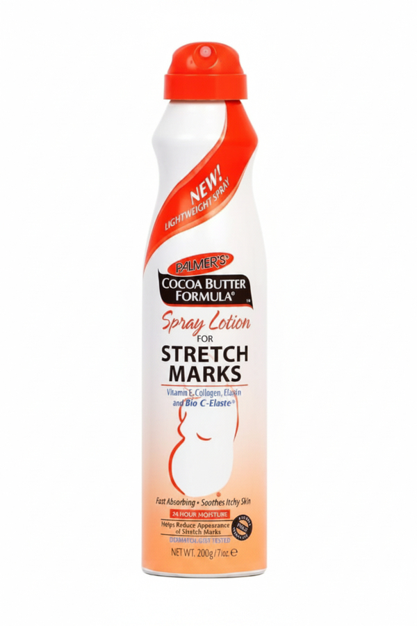 The lightweight spray contains pure Cocoa Butter, Vitamin E, Soy Lecithin, and Bio C-Elaste.