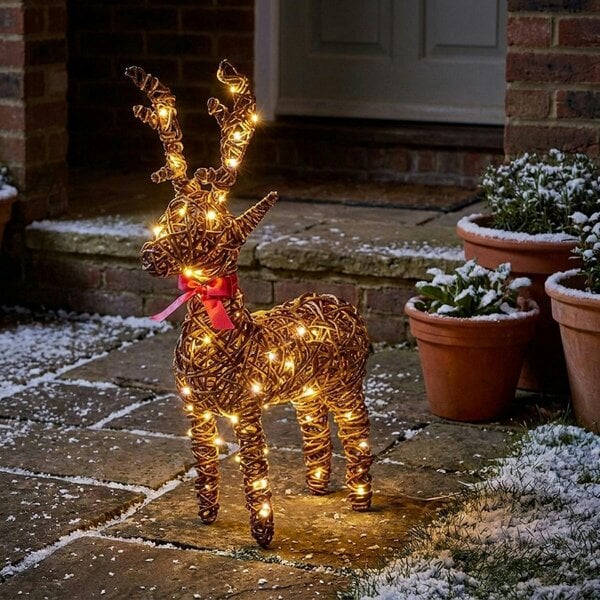 Garden Greatness Multi Action Lit Rattan Look Reindeer and Sleigh