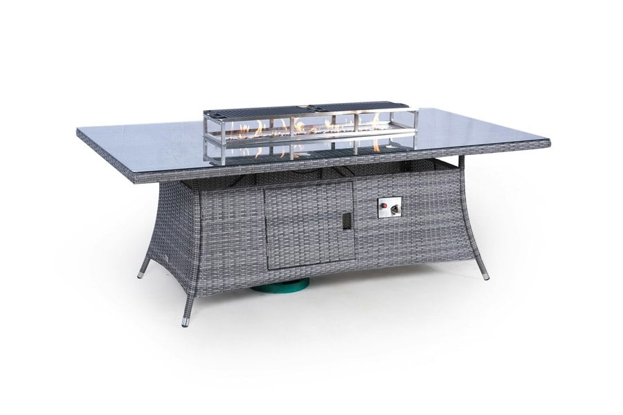 Giardino Fire Pit 8 Seater Rectangle Rattan Dining Table