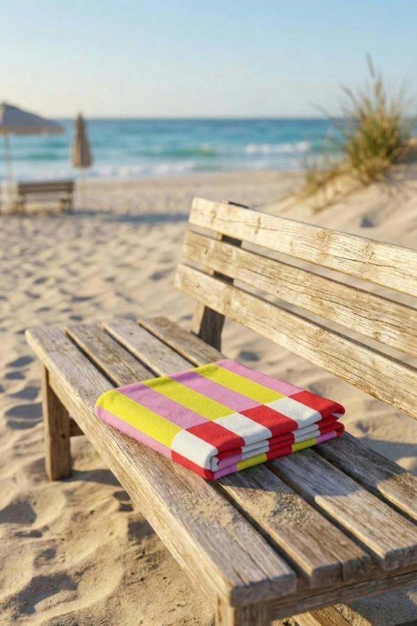 Dyzi Contrasting Stripe Cotton Beach Towel Soft Absorbent 70x152cm