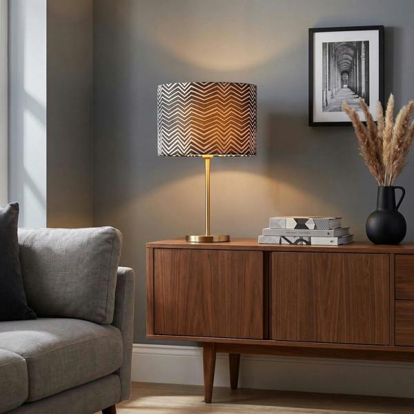 Scandinavian Style Black and White Chevron Pattern Textured Lamp Shade Image 6