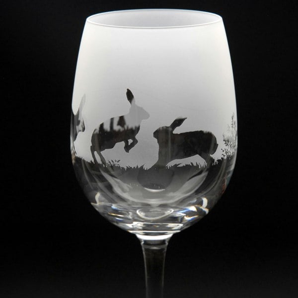 Glyptic Glass Art Hare Crystal Wine Glass - Hand Etched/Engraved Gift