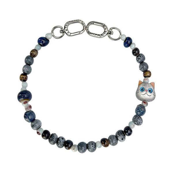 Nimmy Friends Nimmy Big Eye Cute Pet Silver Shaded Cat Mobile Phone Chain Bag Charm Ceramic Bracelet Grey -N-XDY-SL-023