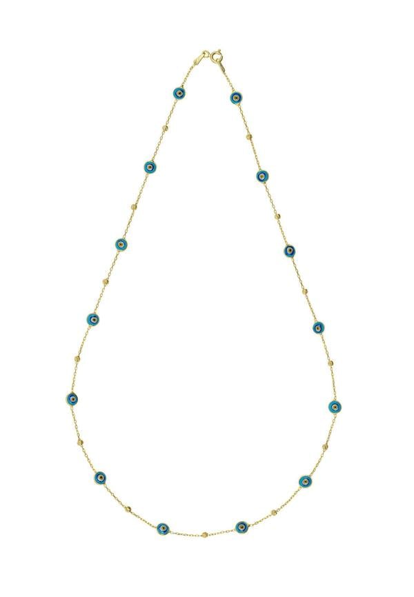 Latelita Evil Eye Blue Enamel Beaded Chain Choker Necklace Gold