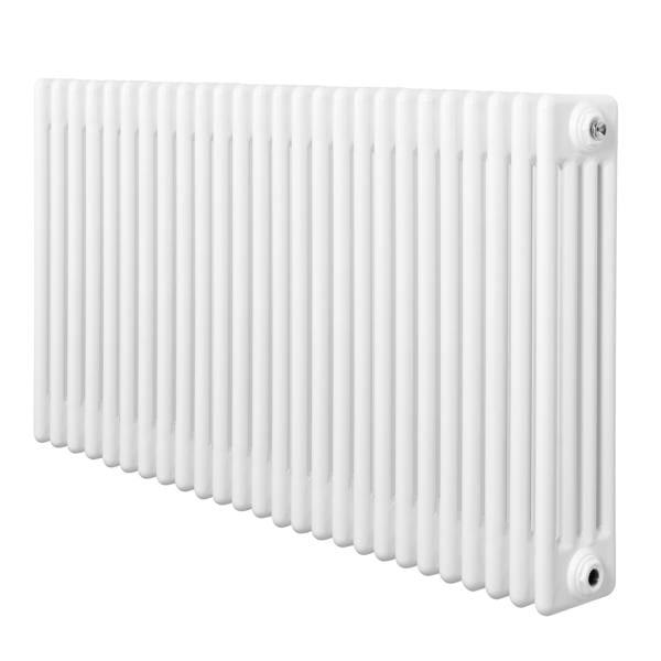 Traditional 4 column radiator in white, 600 x 1190mm, featuring a sleek, smooth finish and vertical ribbed design for efficient heating
