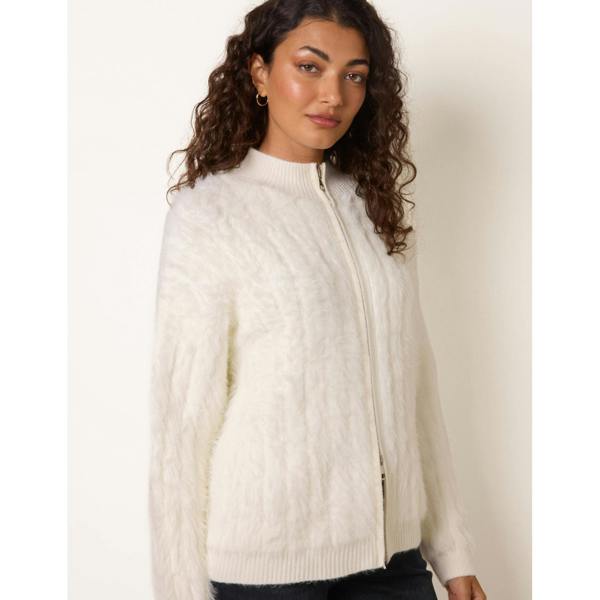 Blue Vanilla Textured Zip Through Knit Cardigan