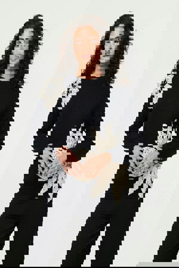 Black | Floral Long Sleeve Embroidered Jumper