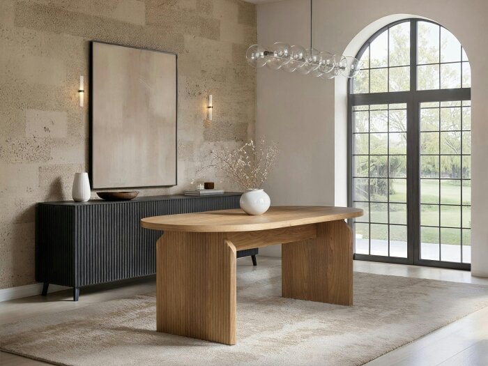 SOLACE+CO Varm Wooden Ribbed Dining Table with 4 Eira Chairs Set