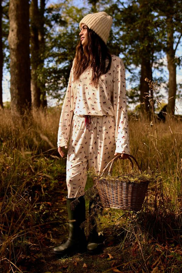 Pretty You London Bamboo Novelty Pyjama Set in Robin Print