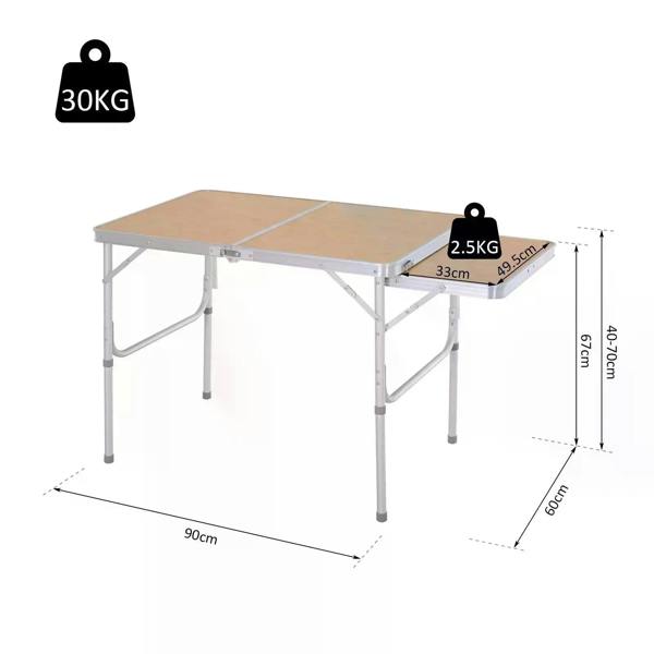 3 ft folding picnic table with bamboo-look top, foldable legs, and side table