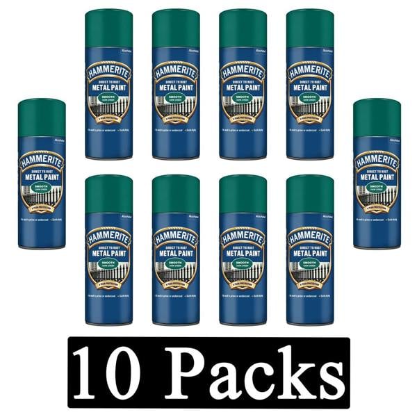 Hammerite 10X Hammerite Smooth Dark Green Spray Paint 400ml