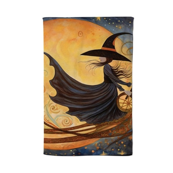 Warren Reed Imaginative Painting Of A Whimsical Witch On A Broomstick Tea Towel
