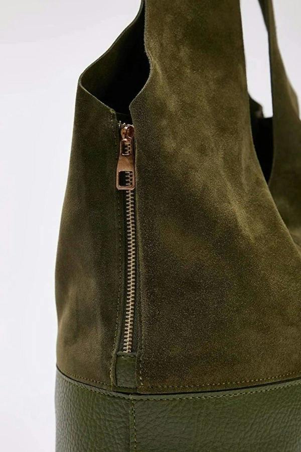 WOVCOR Genuine Leather Midi Shoulder Bag with Zipper Expandable