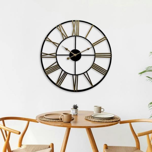 WALPLUS WC2129 - Rustic Industrial Slim Black and Gold Iron Wall Clock - 73 cm / 28.7 in