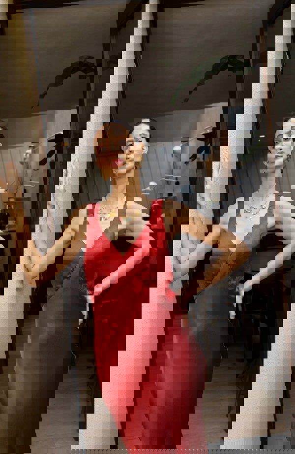 Rewritten London Amelia Midi Dress in Chilli Red