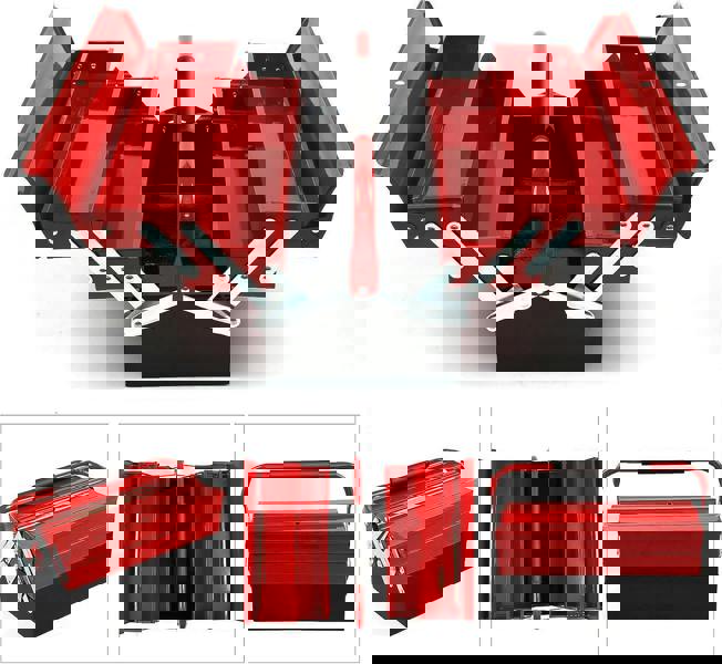 Dyzi Metal Cantilever Tool Box 3-Tier 5-Tray Steel Storage Organizer 43cm Red