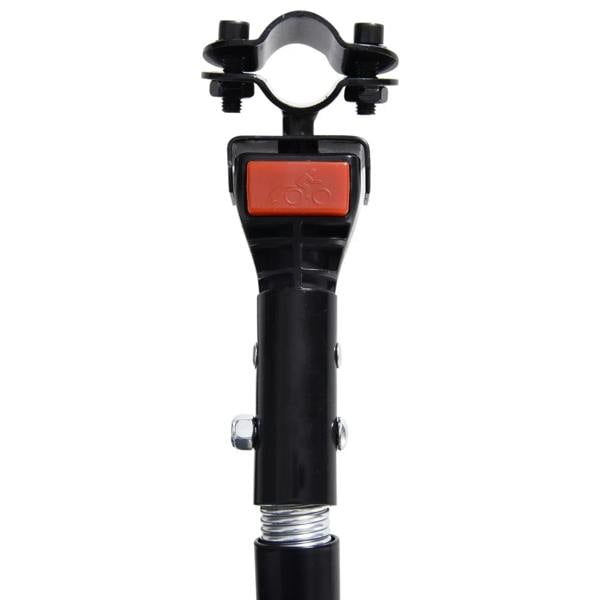 Black hitch connector with orange safety switch on bike cargo trailer