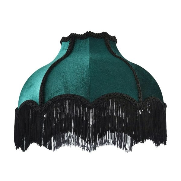Classic Victorian Lamp Shade in Emerald Green Velvet with Black Trims Image 3
