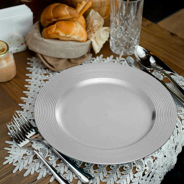 Dia Silver Charger Plate With Ribbed Rim