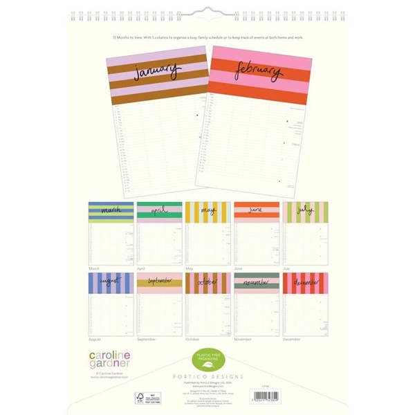 Caroline Gardner, Stripes A3 Family Planner 2027, Family Planners, Month To View, Art, Gift