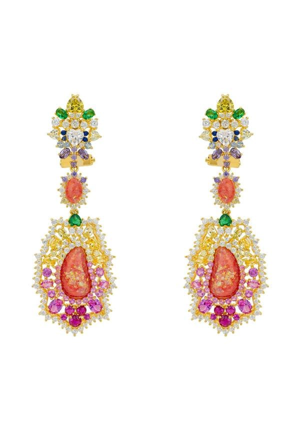 Latelita Frida Pink Opal Rainbow Drop Earrings Gold