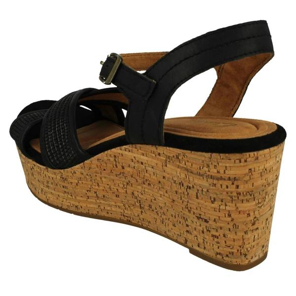 Clarks Ladies Clarks Contour Cushion Insole Cross Detailed Platform Wedge Sandals Elleri Plum