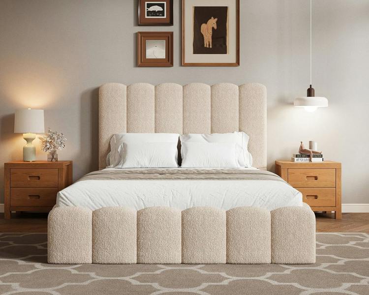 Groundlevel Kingsley Boucle Upholstered Gas Lift Ottoman Bed Frame