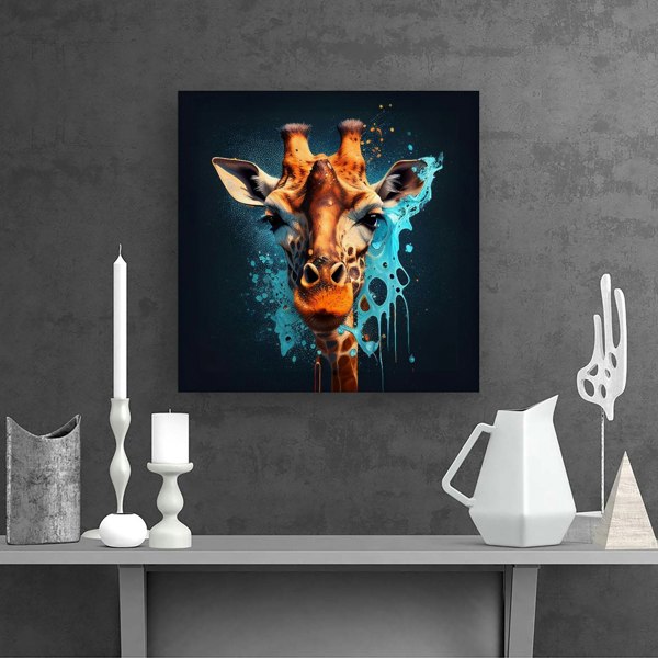 Warren Reed Blue Giraffe Face Splash Art Canvas