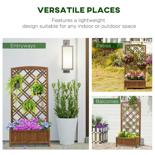 Brown lattice trellis planter for entryways, patios, and balconies
