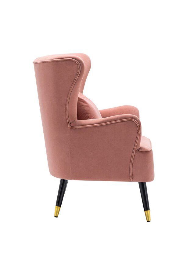 Living and Home Pink Velvet Stripe Curved Wing Back Armchair with Pillow