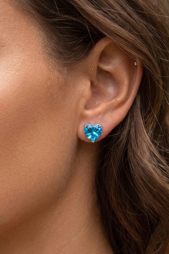 Latelita Amore Heart Blue Topaz Stud Earrings Silver