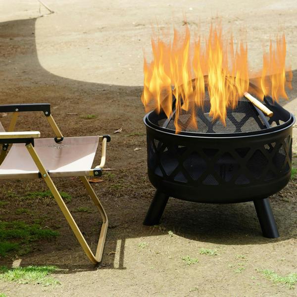 Gr8 Garden Large Round Fire Pit Bowl 24 Inch Outdoor Garden Wood Log Heater Charcoal Burner Firepit Patio Camping BBQ Brazier