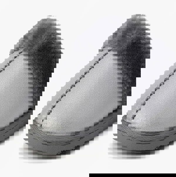 Sleepers JULIET Womens Fur Cuff Sparkle Mules Silver