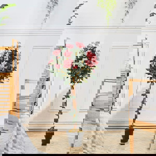 Artificial Rose Flower Tree in Pot Artificial Plants Living and Home Green/Pink: 90cm H