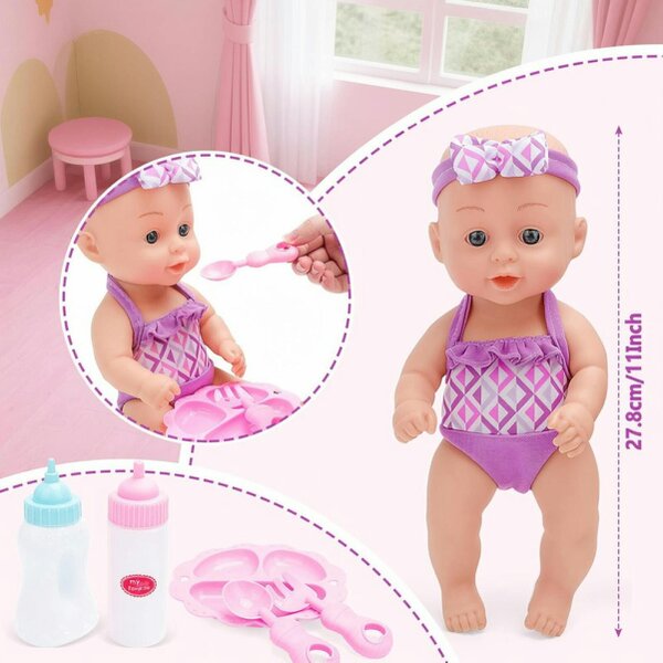 deAO Toys deAO Baby Doll Care Set with Changing Bag, Feeding Accessories & Outfit Pretend Play Nurturing Toy for Kids Ages 3+