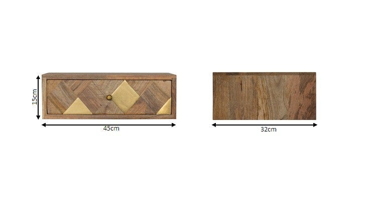 Artisan Furniture Solid Wood Wall Mounted Brass Inlay Bedside