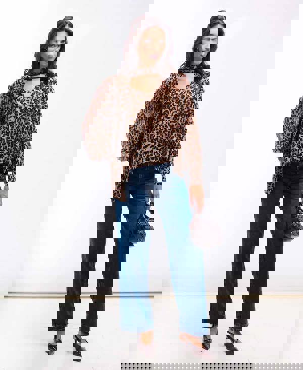 Needs No Label Leopard Printed Tie Neck Blouse