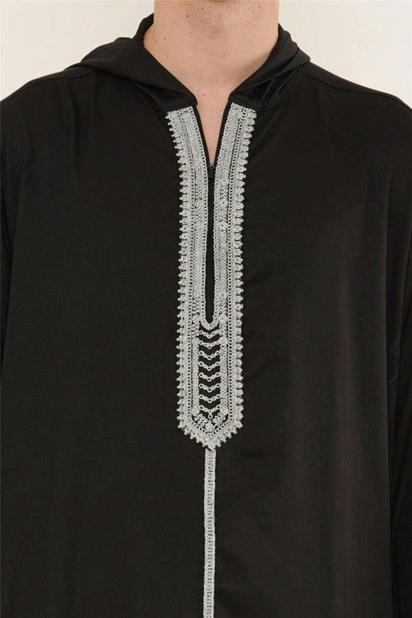 Infinity Leather Men's Hooded Moroccan Embroidery Djellaba Islamic Jubba Robe Eid Ramadan Thobe