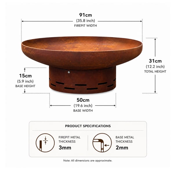 Nicoman Heavy-Duty Pre-Rusted Metal Corten Steel Round Firepit