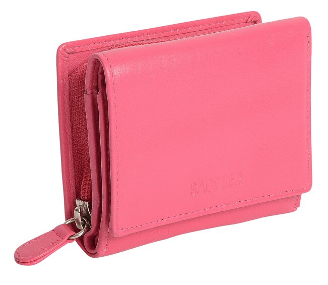 SADDLER CARLA Handmade Leather Compact Trifold Purse – RFID Protected | 5 Card Slots, ID Window & Zipped Coin Pocket | Gift Boxed - Fuchsia