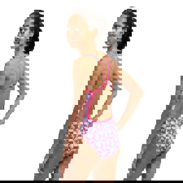 Funkita girls pen guy single strap swimsuit in pink with white floral cutout back