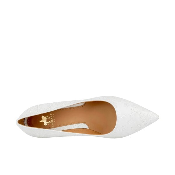 Embassy London Sophia Hollywood - Wedding White - Women's pointed 4 inch pump in white floral emboss leather