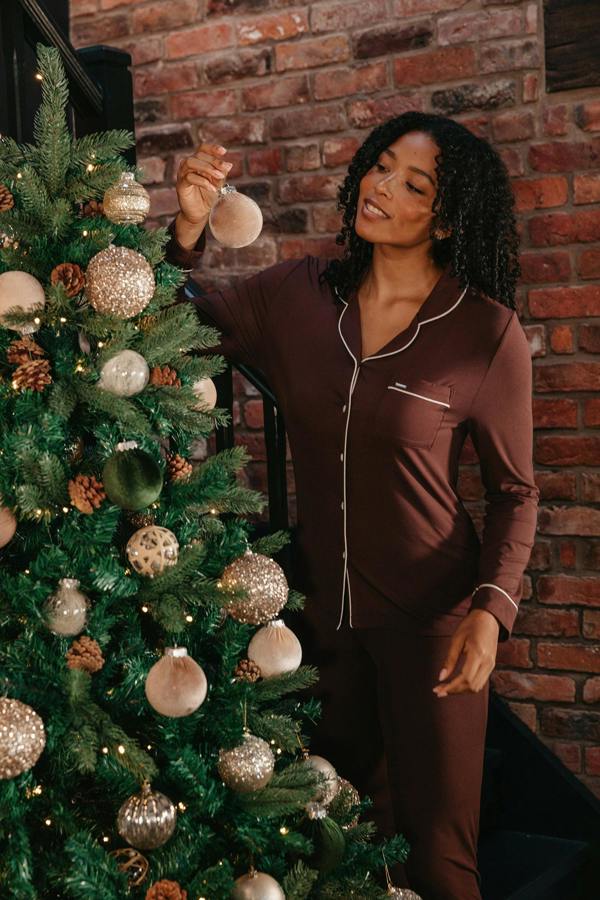 Pretty You London Bamboo Pyjama Set in Chocolate