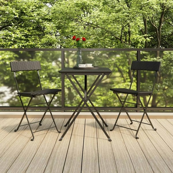Berkfield Folding Bistro Chairs 2 pcs Black Poly Rattan and Steel